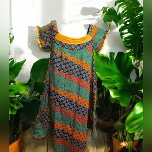 African Multicolor Circle Print Off-Shoulder Dress Size S/M
